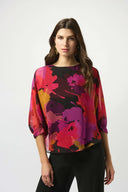 Joseph Ribkoff Ladies Black/Multi Recycled Chiffon Floral Print Boxy Top
