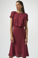 Joseph Ribkoff Ladies Merlot Recycled Satin Blouson A-Line Dress