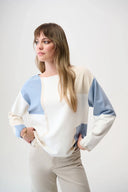 Joseph Ribkoff Ladies Winter White/Birch/Chambray Brushed Viscose Yarn Colour Block Sweater