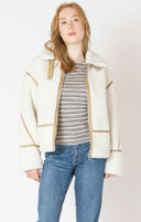 Dex Ladies Ecru/Camel Contrast Detail Fleece Jacket