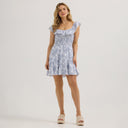 Wrangler Ladies Blue/White Americana Ruffle Smocked Dress