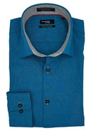Leo Chevalier Mens Sea Blue Red Label Fitted Micro Poly Dress Shirt