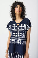 Joseph Ribkoff Ladies Geometric Print Vanilla/Midnight V-Neck Top