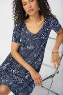 Joseph Ribkoff Ladies Abstract Print Puff A-Line Midnight Blue/Vanilla Dress