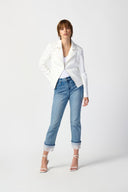 Joseph Ribkoff Ladies Vanilla Studded Foiled Suede Jacket w/Floral Applique