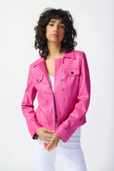 Joseph Ribkoff Ladies Bright Pink Foiled Suede Jacket w/Metal Trims