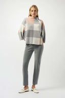 Joseph Ribkoff Ladies Rose/Multi Plaid Jacquard Sweater Knit Top