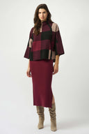 Joseph Ribkoff Ladies Merlot/Multi Plaid Jacquard Sweater Knit Top