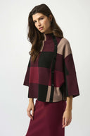 Joseph Ribkoff Ladies Merlot/Multi Plaid Jacquard Sweater Knit Top