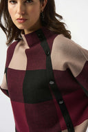 Joseph Ribkoff Ladies Merlot/Multi Plaid Jacquard Sweater Knit Top