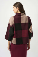 Joseph Ribkoff Ladies Merlot/Multi Plaid Jacquard Sweater Knit Top