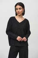 Joseph Ribkoff Ladies Black Sequined Sweater Knit Boxy Top