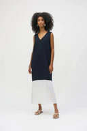 Joseph Ribkoff Ladies Midnight Blue/Vanilla Gauze Colour Block Straight Dress