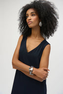 Joseph Ribkoff Ladies Midnight Blue/Vanilla Gauze Colour Block Straight Dress