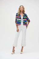 Joseph Ribkoff Ladies Black/Multi Gauze Stripe Print Short Boxy Blazer