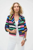 Joseph Ribkoff Ladies Black/Multi Gauze Stripe Print Short Boxy Blazer