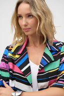 Joseph Ribkoff Ladies Black/Multi Gauze Stripe Print Short Boxy Blazer