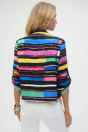 Joseph Ribkoff Ladies Black/Multi Gauze Stripe Print Short Boxy Blazer