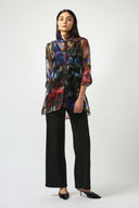 Joseph Ribkoff Ladies Multi Burnout Organza Word Print Long Blouse