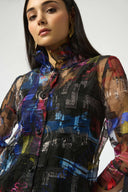 Joseph Ribkoff Ladies Multi Burnout Organza Word Print Long Blouse