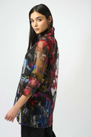Joseph Ribkoff Ladies Multi Burnout Organza Word Print Long Blouse