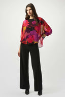 Joseph Ribkoff Ladies Black/Multi Recycled Chiffon Floral Print Boxy Top