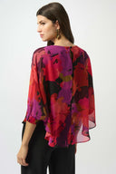 Joseph Ribkoff Ladies Black/Multi Recycled Chiffon Floral Print Boxy Top