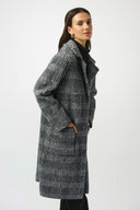Joseph Ribkoff Ladies Black/White Feather Yarn Plaid Jacquard Coat w/Faux Fur Trim