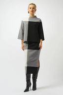 Joseph Ribkoff Ladies Black/Grey Vanilla Jacquard Sweater Colour Block Pullover