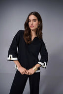 Joseph Ribkoff Ladies Black/Vanilla Sweater Knit Colour Block Top