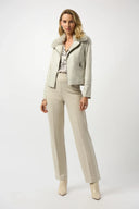 Joseph Ribkoff Ladies Moonstone Foiled Suede Swing Jacket w/Faux Fur Collar