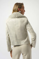 Joseph Ribkoff Ladies Moonstone Foiled Suede Swing Jacket w/Faux Fur Collar