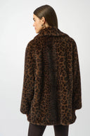 Joseph Ribkoff Ladies Beige/Black Faux Fur Leopard Print Double Breasted Coat