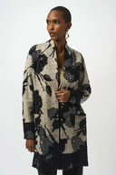 Joseph Ribkoff Ladies Champagne/Black Abstract Jacquard Sweater Knit Long Cardigan