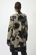 Joseph Ribkoff Ladies Champagne/Black Abstract Jacquard Sweater Knit Long Cardigan
