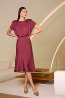 Joseph Ribkoff Ladies Merlot Recycled Satin Blouson A-Line Dress