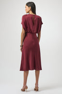 Joseph Ribkoff Ladies Merlot Recycled Satin Blouson A-Line Dress