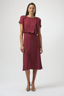 Joseph Ribkoff Ladies Merlot Recycled Satin Blouson A-Line Dress