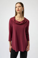 Joseph Ribkoff Ladies Merlot Silky Knit & Satin Cowl Neck Flared Top