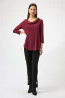 Joseph Ribkoff Ladies Merlot Silky Knit & Satin Cowl Neck Flared Top