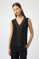 Joseph Ribkoff Ladies Black Silky Knit & Satin Fitted Sleeveless Top
