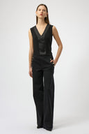 Joseph Ribkoff Ladies Black Silky Knit & Satin Fitted Sleeveless Top