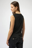Joseph Ribkoff Ladies Black Silky Knit & Satin Fitted Sleeveless Top
