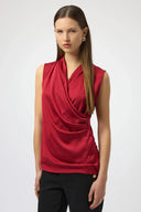 Joseph Ribkoff Ladies Deep Cherry Recycled Satin & Silky Knit Sleeveless Wrap Top