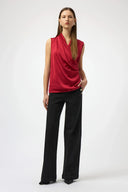 Joseph Ribkoff Ladies Deep Cherry Recycled Satin & Silky Knit Sleeveless Wrap Top
