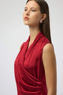 Joseph Ribkoff Ladies Deep Cherry Recycled Satin & Silky Knit Sleeveless Wrap Top