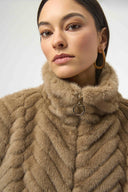Joseph Ribkoff Ladies Mink Chevron Faux Fur Mock Neck Vest