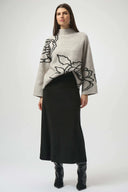 Joseph Ribkoff Ladies Oatmeal Melange/Black Sweater Knit Floral Print Pullover