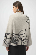 Joseph Ribkoff Ladies Oatmeal Melange/Black Sweater Knit Floral Print Pullover