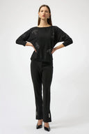 Joseph Ribkoff Ladies Black Sweater Knit Pullover w/Iron On Bow Detail